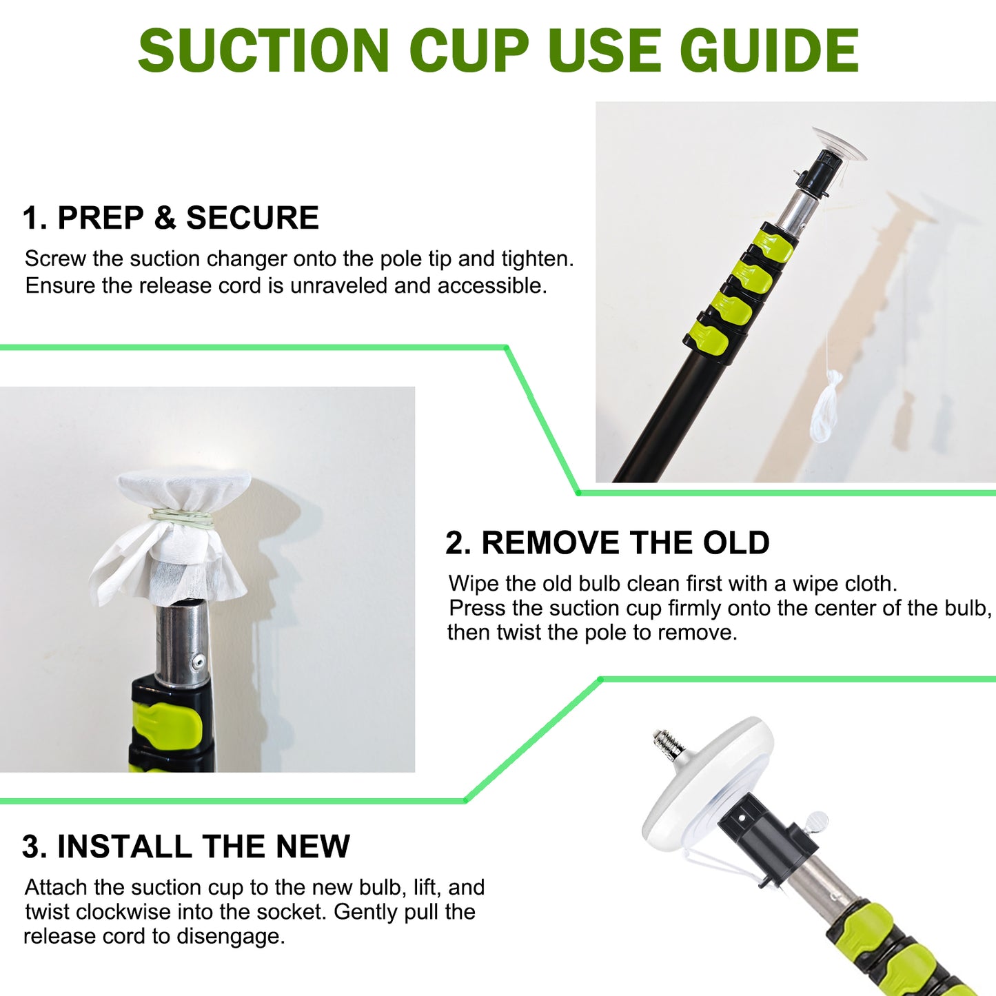 26FT Reach Telescopic Light Bulb Changer Pole Kit | 3-in-1 Smart Bulb Removal Tool with Suction Cup & Baskets