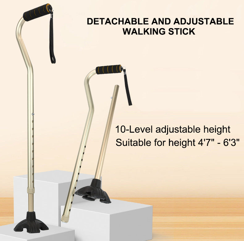Adjustable Aluminum Walking Cane with Quad Base