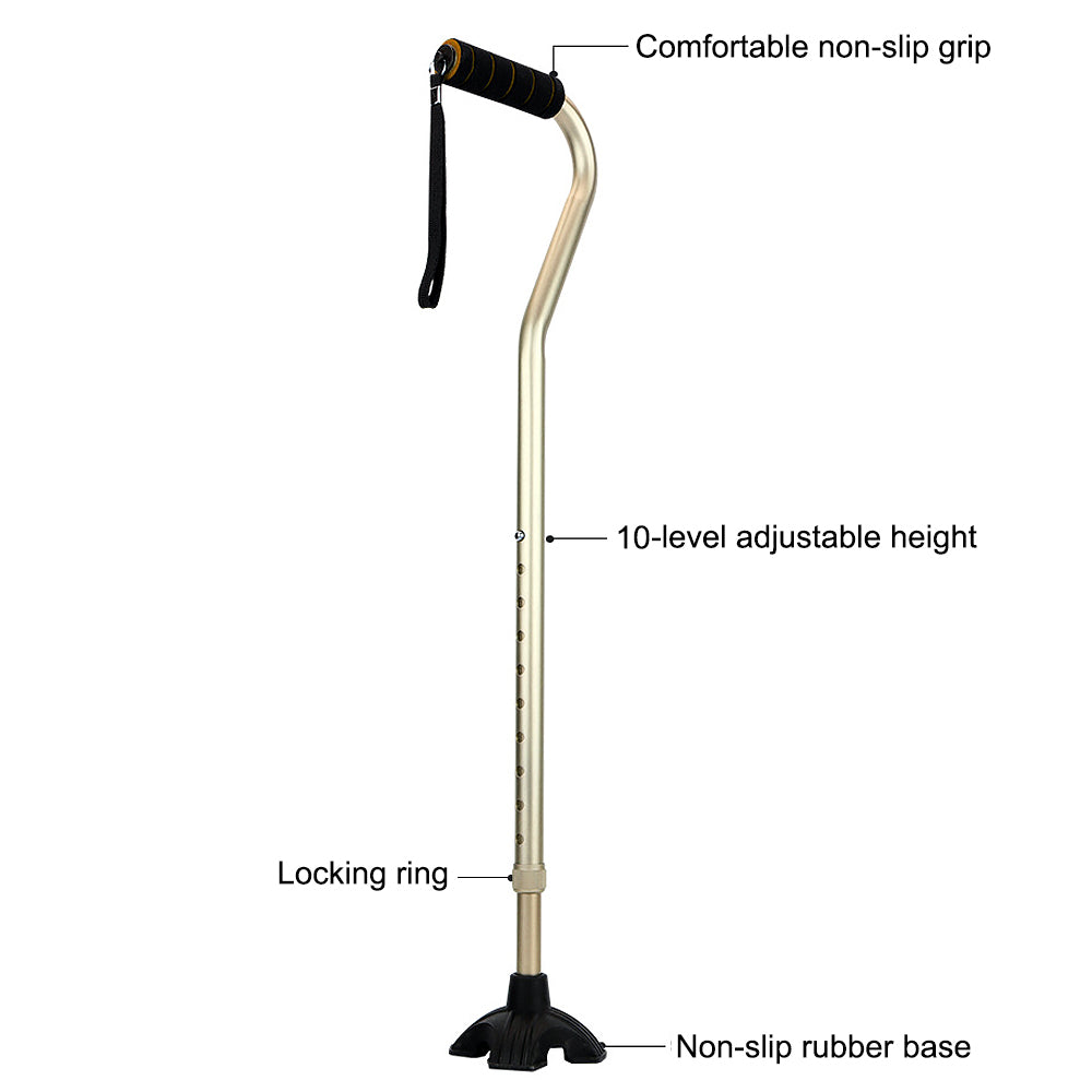 Adjustable Aluminum Walking Cane with Quad Base