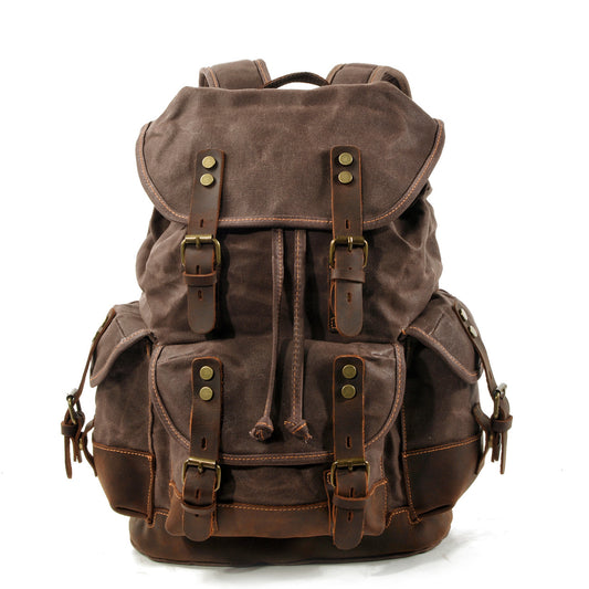 Genuine Leather-Waxed Canvas Travel Backpack
