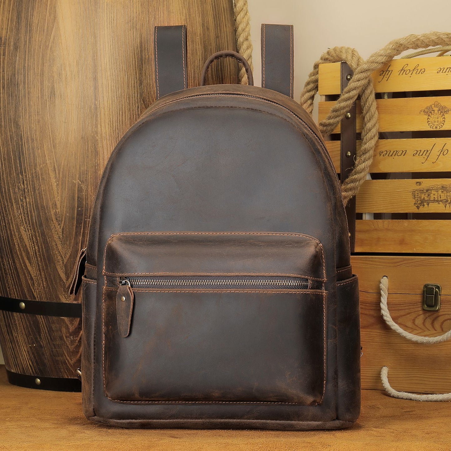 Crazy Horse Leather Backpack for Men & Women