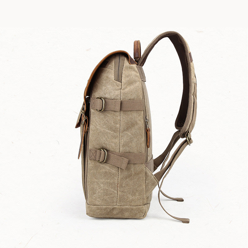 Waxed Canvas Camera Backpack with Leather Accents