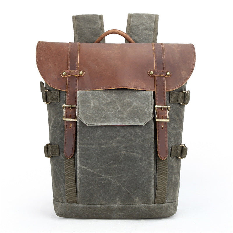 Waxed Canvas Camera Backpack with Leather Accents
