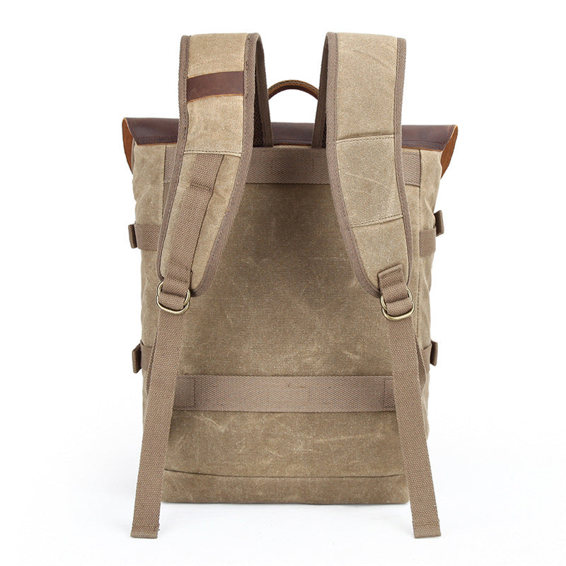 Waxed Canvas Camera Backpack with Leather Accents
