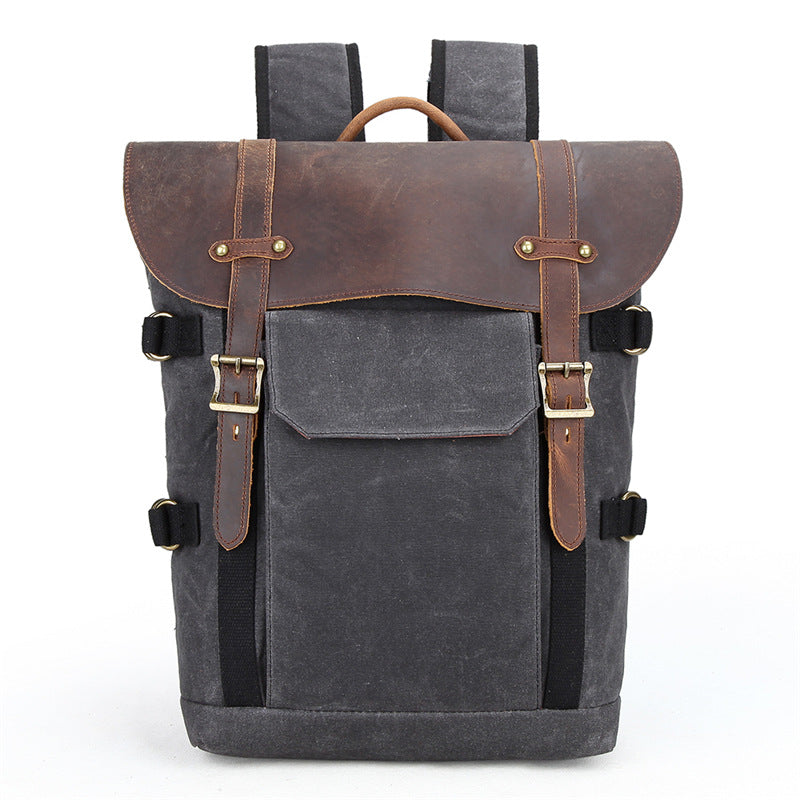 Waxed Canvas Camera Backpack with Leather Accents