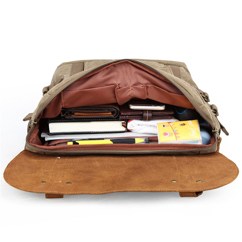 Waxed Canvas Camera Backpack with Leather Accents
