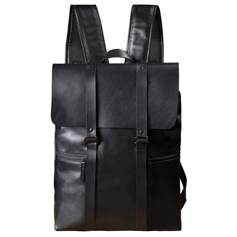 Men's Handcrafted Black Leather Laptop Backpack
