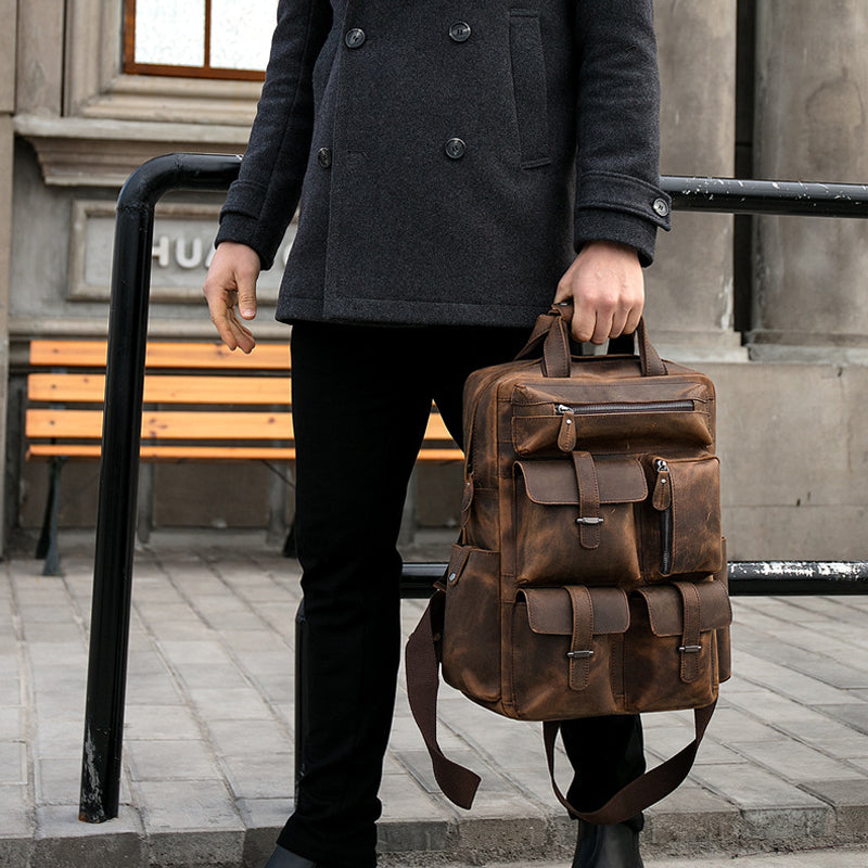 Mens Leather Travel Backpack