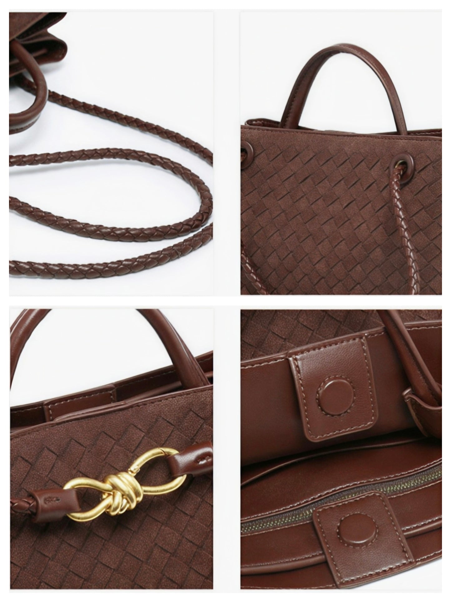 Trendy Suede Woven Leather Shoulder Satchel Bag for Women