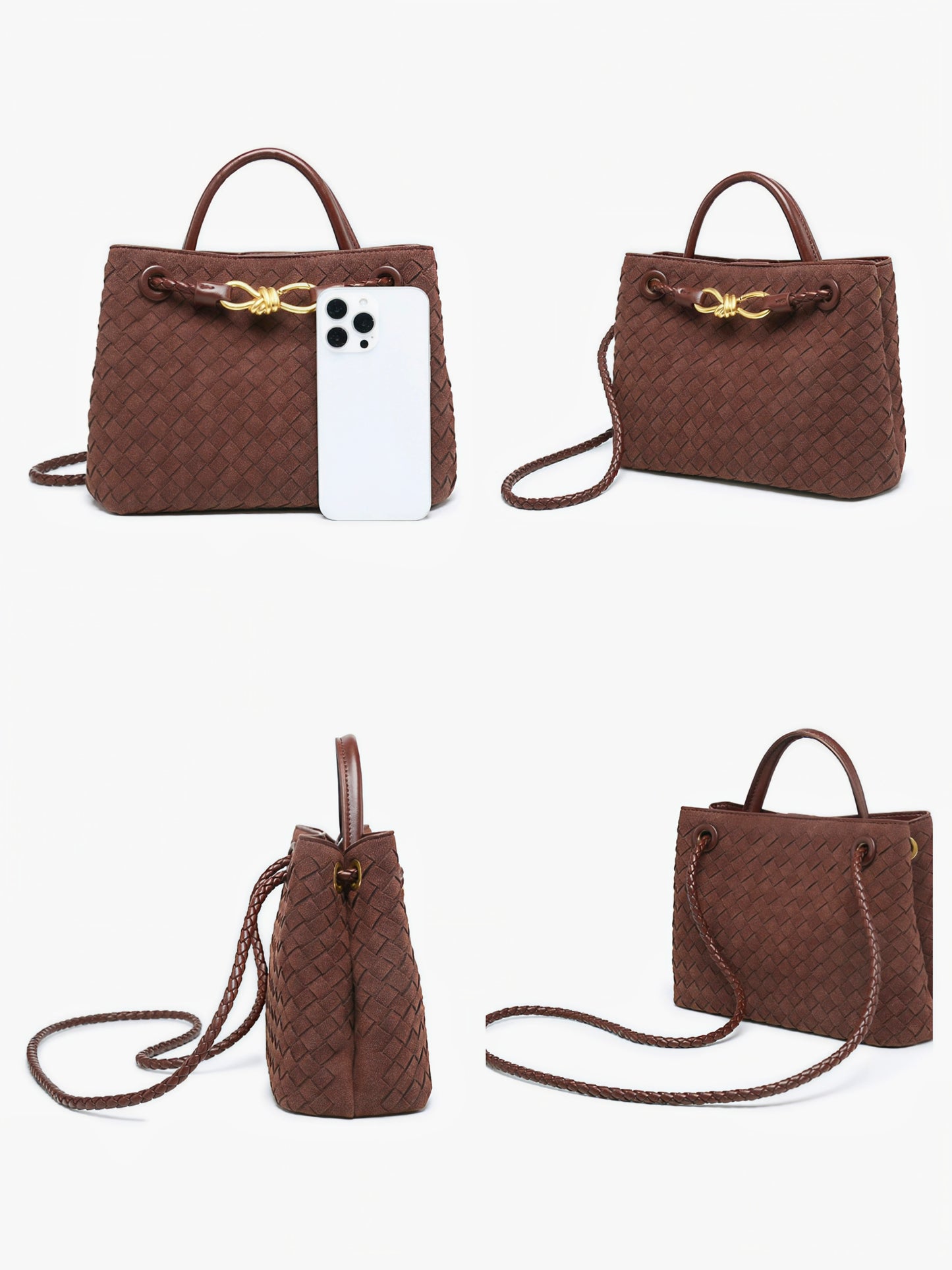 Trendy Suede Woven Leather Shoulder Satchel Bag for Women