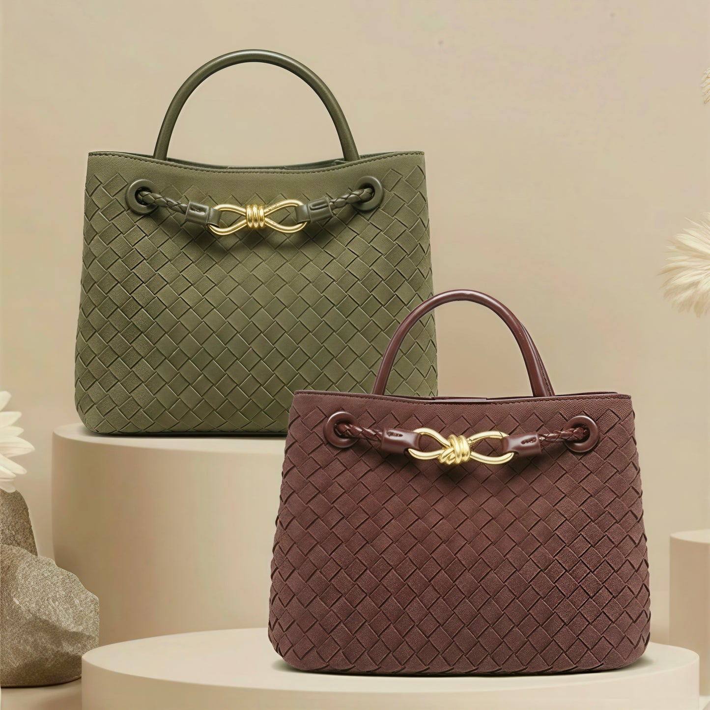Trendy Suede Woven Leather Shoulder Satchel Bag for Women
