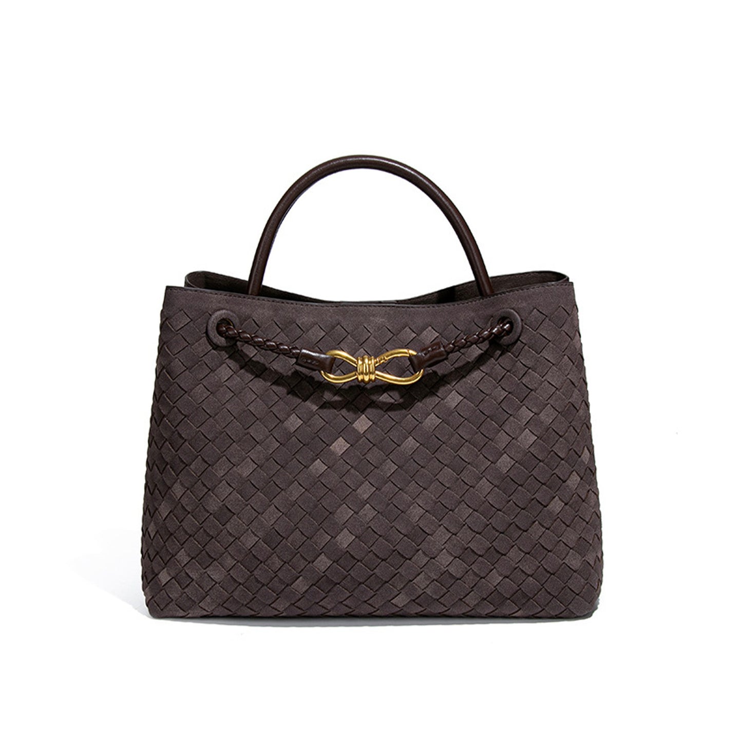 Trendy Suede Woven Leather Shoulder Satchel Bag for Women