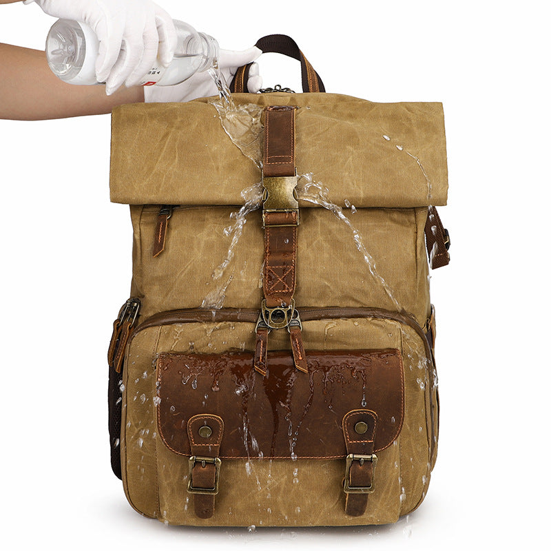 Vintage Leather & Waxed Canvas Camera Backpack