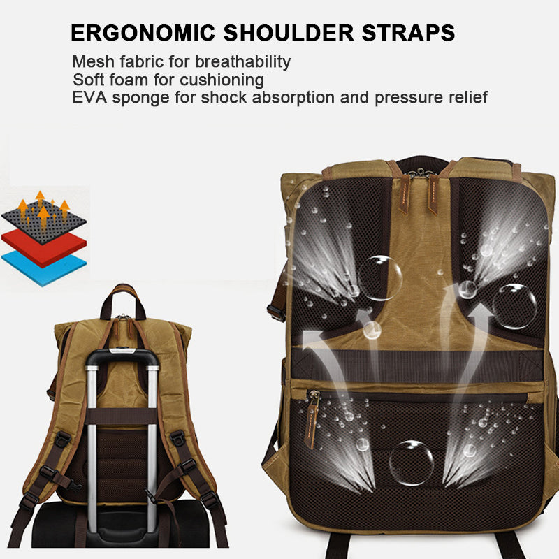 Vintage Leather & Waxed Canvas Camera Backpack