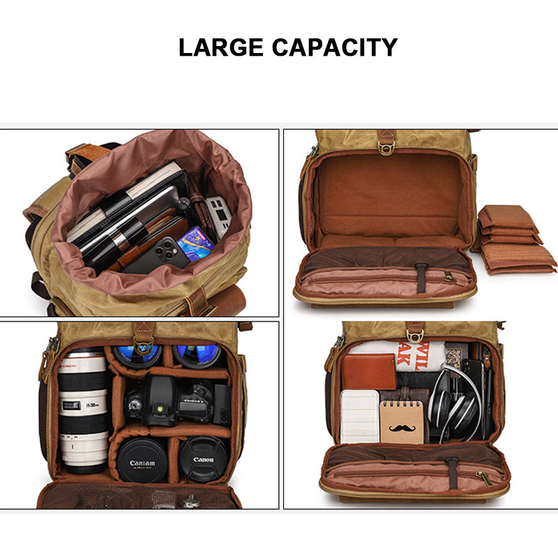 Vintage Leather & Waxed Canvas Camera Backpack