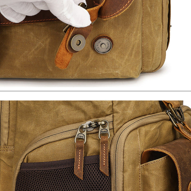 Vintage Leather & Waxed Canvas Camera Backpack