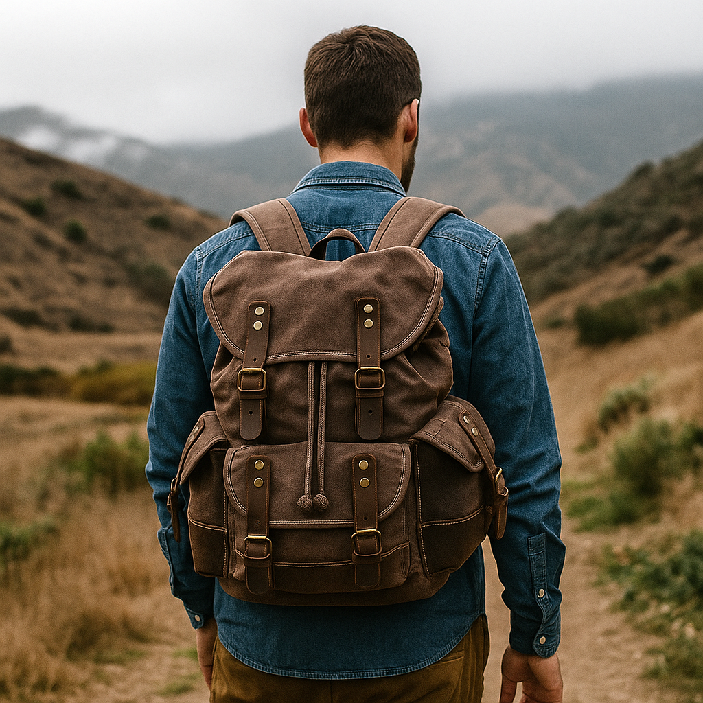 Genuine Leather-Waxed Canvas Travel Backpack
