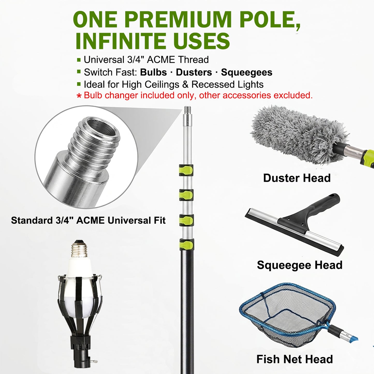 26FT Reach Telescopic Light Bulb Changer Pole Kit | 3-in-1 Smart Bulb Removal Tool with Suction Cup & Baskets