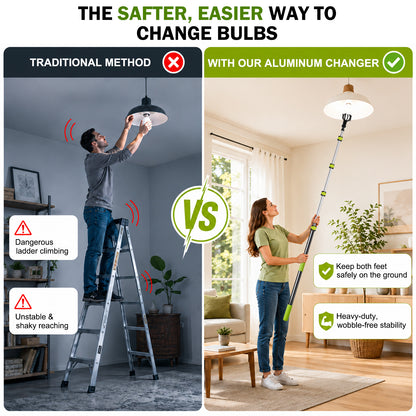 26FT Reach Telescopic Light Bulb Changer Pole Kit | 3-in-1 Smart Bulb Removal Tool with Suction Cup & Baskets