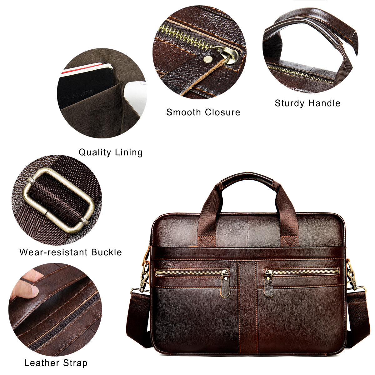 Men's Leather Messenger Bag, Fit 14-inch Laptop