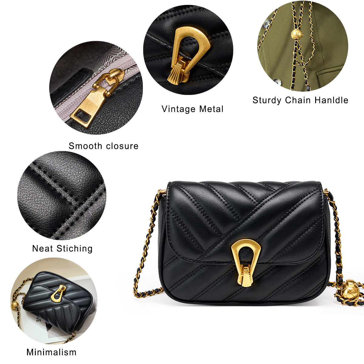 Leather Small Chain Crossbody Bag for Women