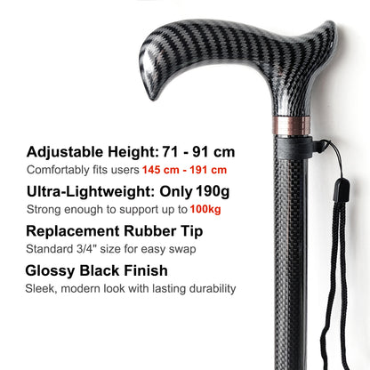 Carbon Fiber Walking Cane for Men and Women 10-Level Adjustable Height