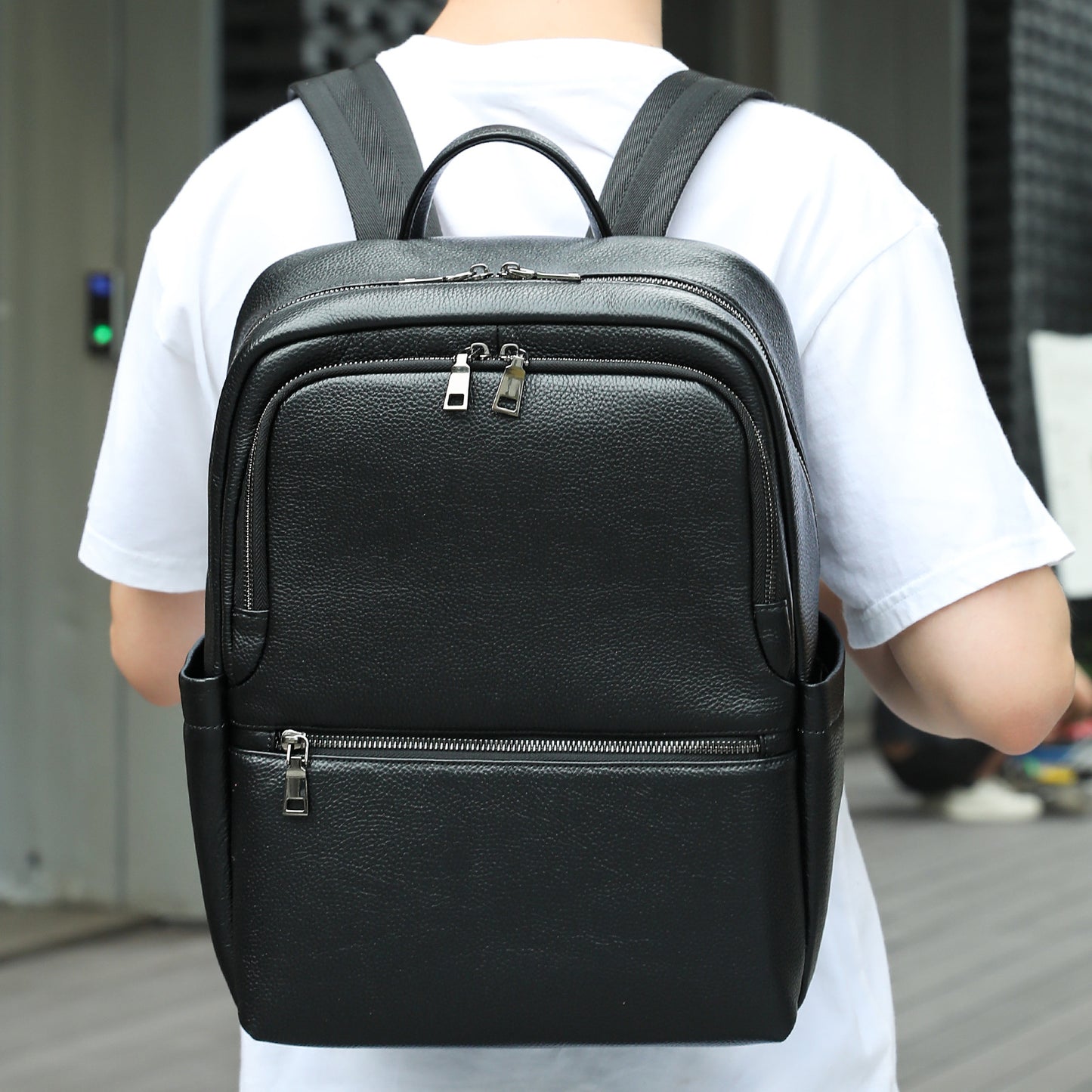Black Leather Laptop Backpack