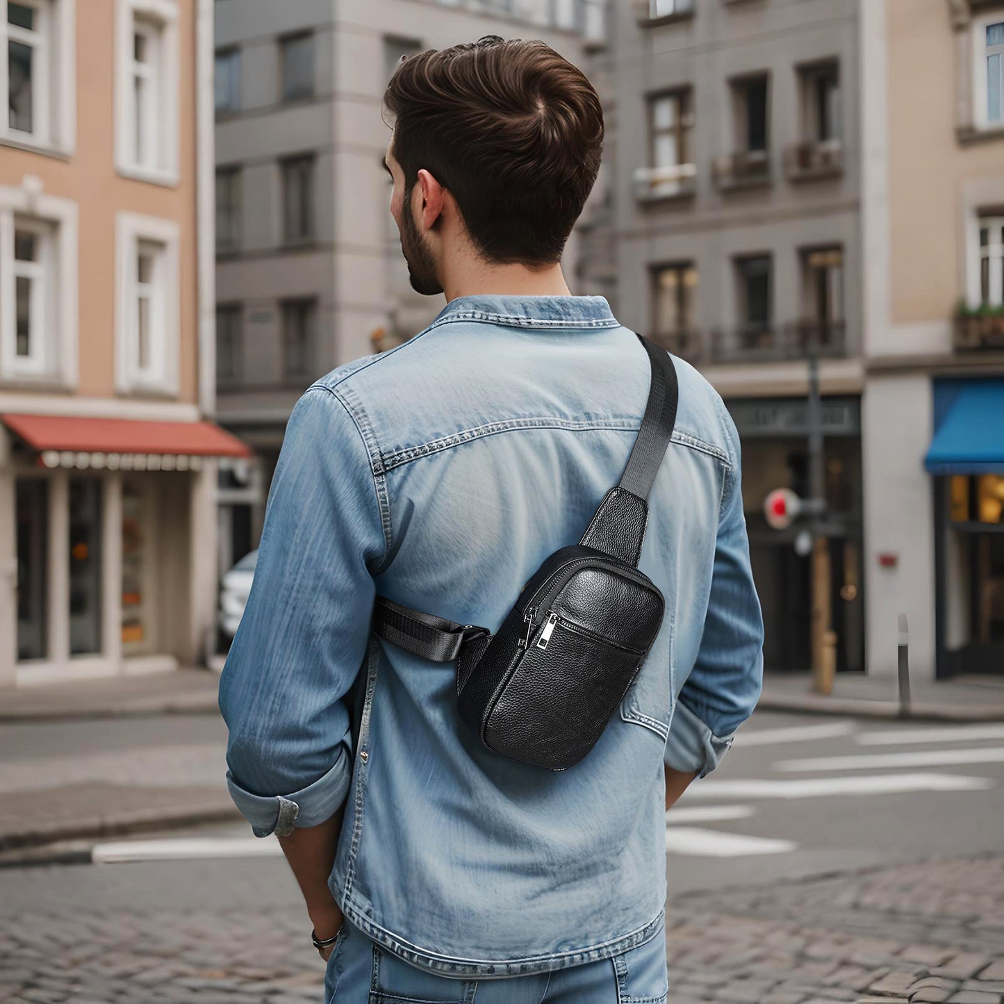 Black Leather Sling Bag