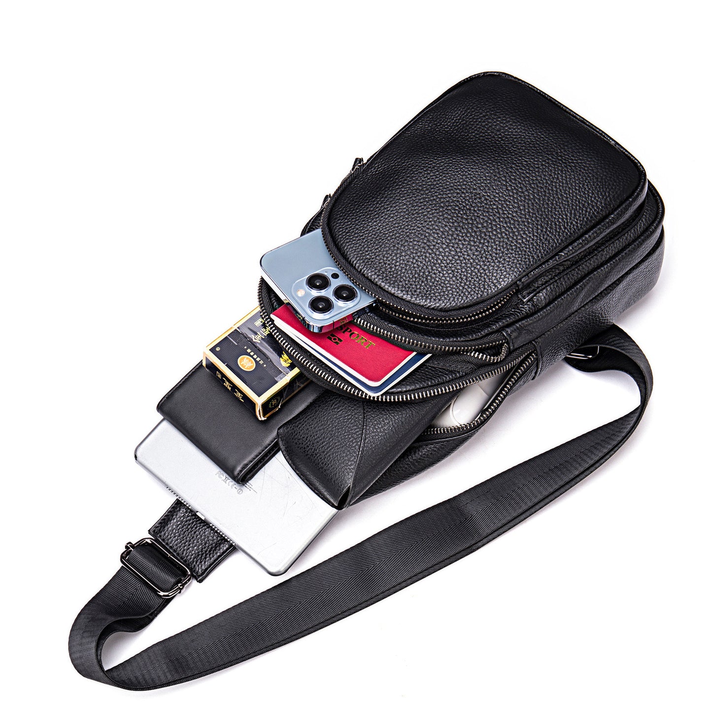 Men's Leather Sling Bag Outdoor Casual Crossbody Bag