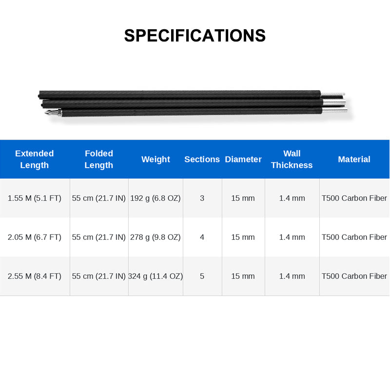 Collapsible Carbon Fiber Tarp Poles