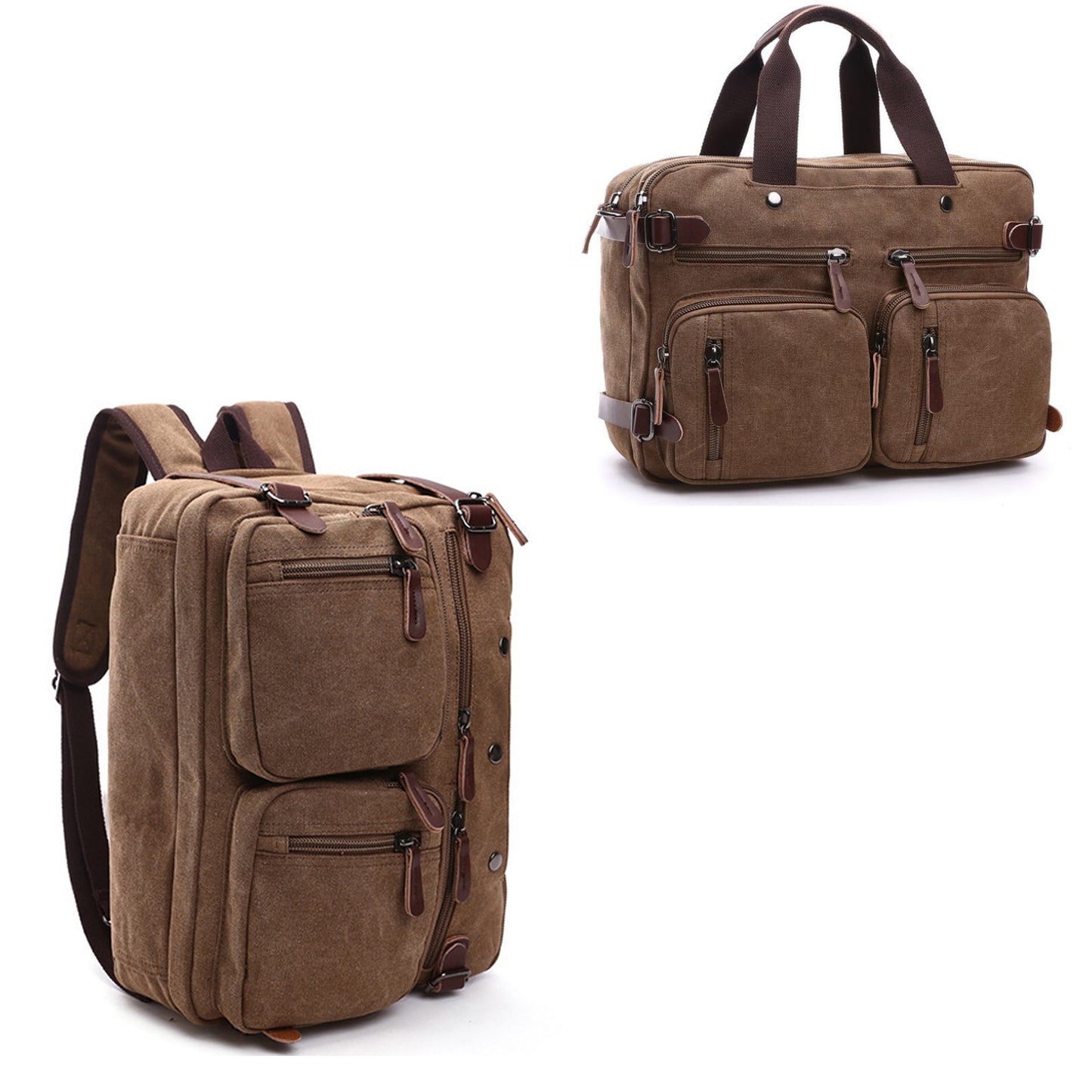 Large Canvas Briefcase Backpack, Fits 17 Inch Laptop