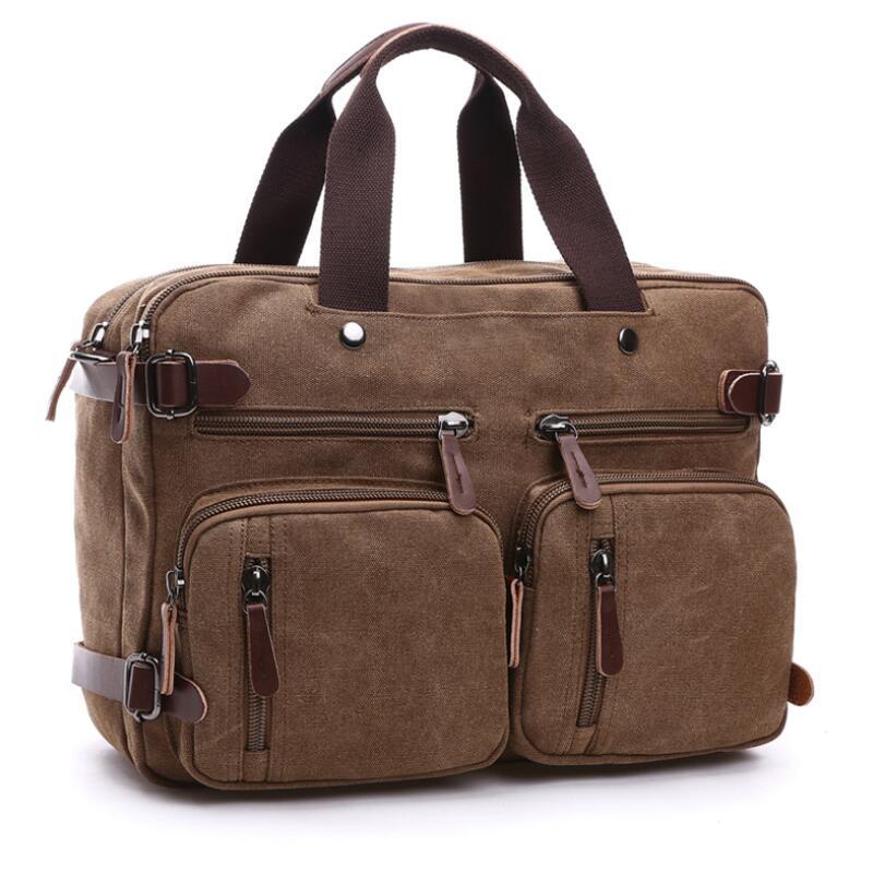 Large Canvas Briefcase Backpack, Fits 17 Inch Laptop