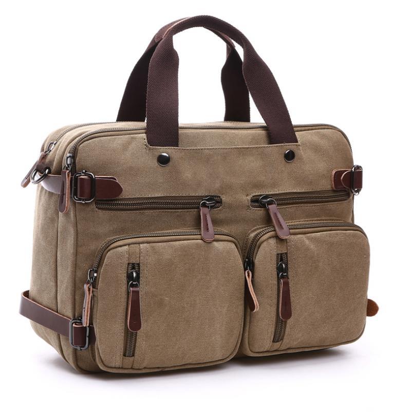 Large Canvas Briefcase Backpack, Fits 17 Inch Laptop