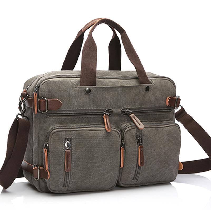 Large Canvas Briefcase Backpack, Fits 17 Inch Laptop