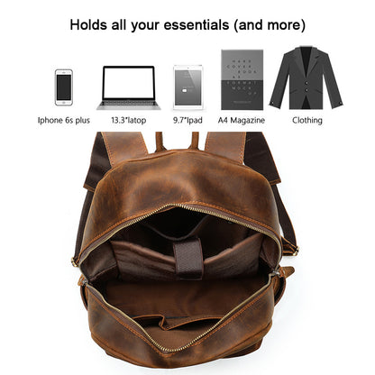 Crazy Horse Leather Backpack for Men & Women