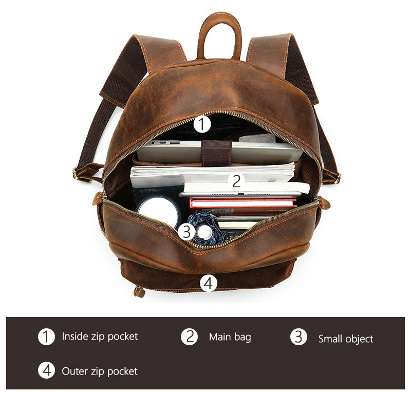 Crazy Horse Leather Backpack for Men & Women