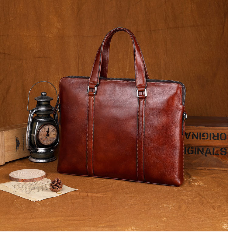 Double-Zip Leather Briefcase