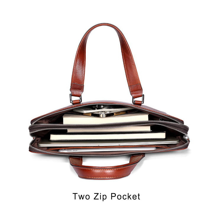 Double-Zip Leather Briefcase