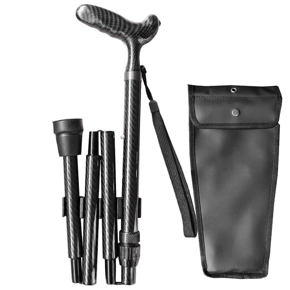Folding Carbon Fiber Cane - 5 Adjustable Heights, Ergonomic Handle, With Carry Bag