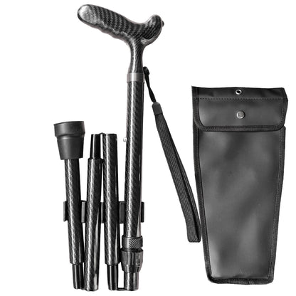 Folding Carbon Fiber Cane - 5 Adjustable Heights, Ergonomic Handle, With Carry Bag