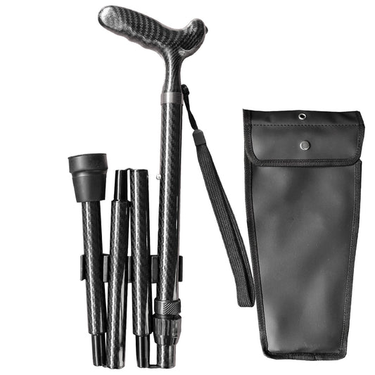 Folding Carbon Fiber Cane - 5 Adjustable Heights, Ergonomic Handle, With Carry Bag