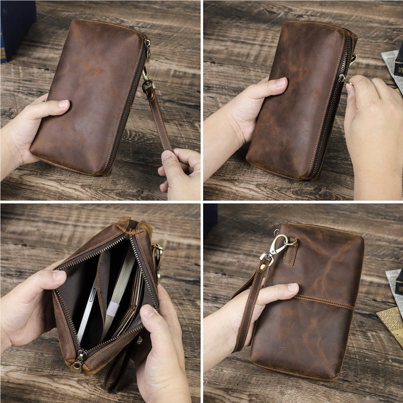 Genuine Leather RFID Card Wallet with Wrist Strap