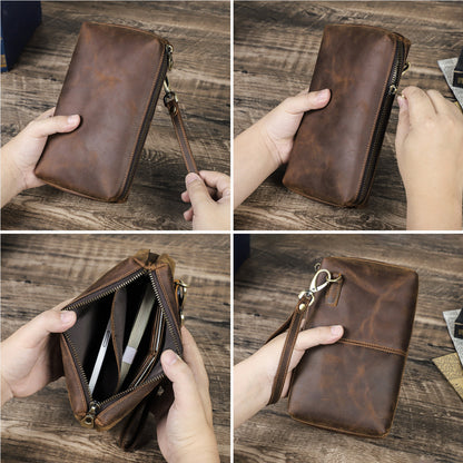 Genuine Leather RFID Card Wallet with Wrist Strap
