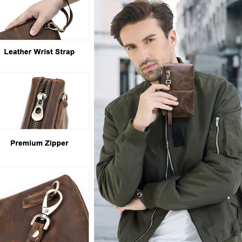 Genuine Leather RFID Card Wallet with Wrist Strap