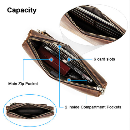Genuine Leather RFID Card Wallet with Wrist Strap