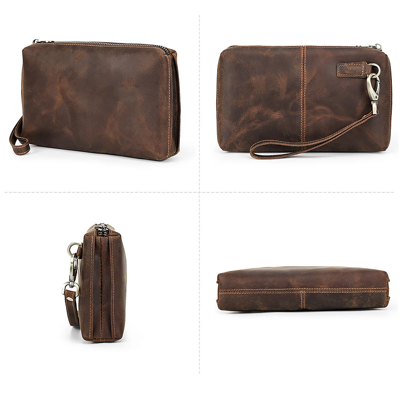 Genuine Leather RFID Card Wallet with Wrist Strap