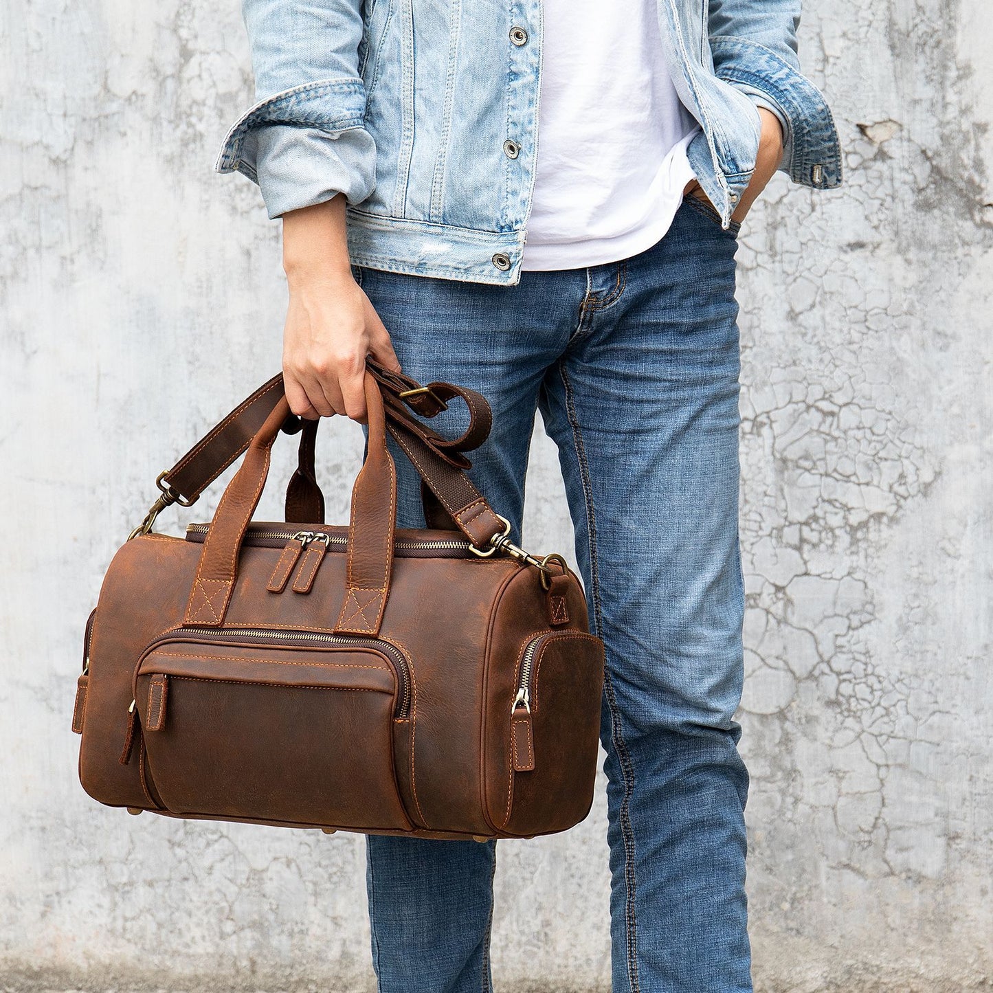 Handmade Leather Travel Duffel Bag