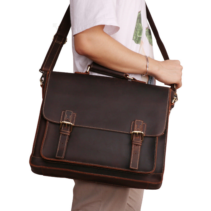 Leather Briefcase for Men and Women, Fit 15.6-inch Laptop