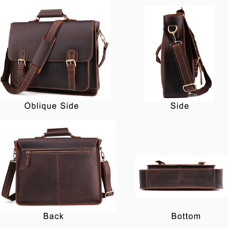 Leather Briefcase for Men and Women, Fit 15.6-inch Laptop