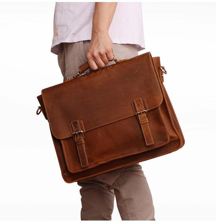 Leather Briefcase for Men and Women, Fit 15.6-inch Laptop